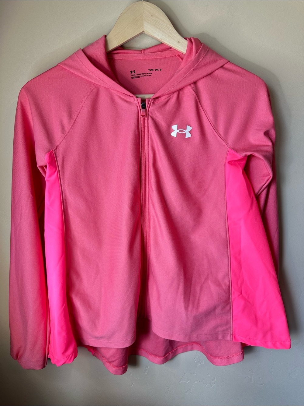 Under Armour Girls Large Bright Pink Full Zip Hooded Athletic Jacket